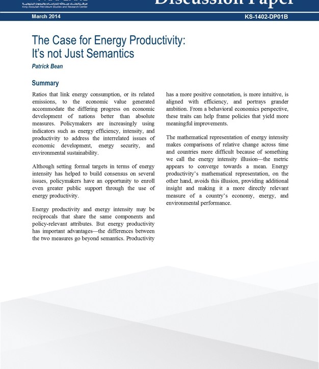 KAPSARC releases Discussion Paper on Energy Productivity  (2)